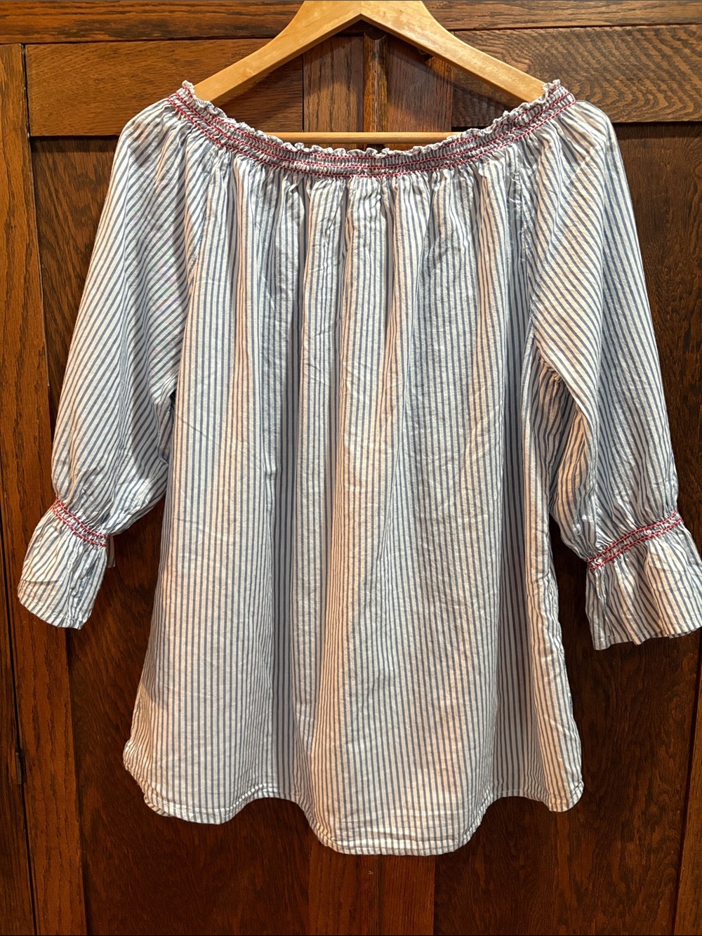Westport Blue and White Striped Off-Shoulder Top 1X - Picture 6 of 7